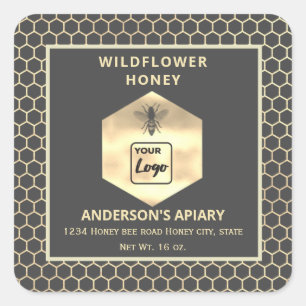 Modern gold honeycomb honey jar label logo