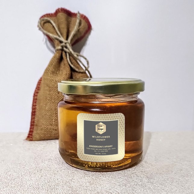 Modern gold  honeycomb honey jar label logo (Creator Uploaded)
