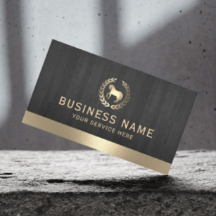 Modern Gold Horse Logo Elegant Wood Equine Business Card