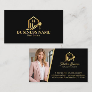 Modern Gold House Key Real Estate Agent Business Card