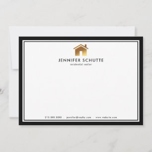 Modern Gold House Logo Realtor Personalised Flat Card