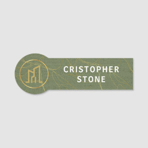 Modern Gold House Real Estate Olive Green Realtor Name Tag