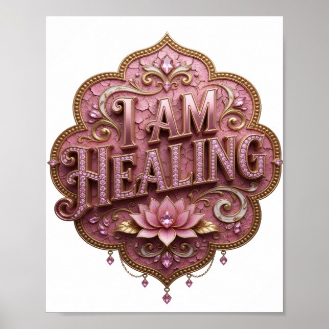 Modern Gold I AM HEALING 3D Text Art Poster (Front)
