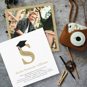 Modern Gold Initial Classic S Graduate Grad Party Invitation