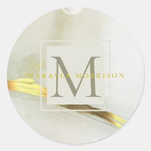 Modern Gold Ink Monogram Abstract  Classic Round Sticker