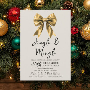 Modern Gold Jingle & Mingle Christmas Party Bow Invitation