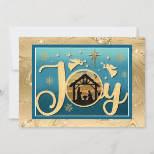 Modern Gold "JOY" Nativity Silhouette Christmas Holiday Card