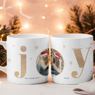 Modern Gold "Joy" Ornament Christmas Family Photo Coffee Mug