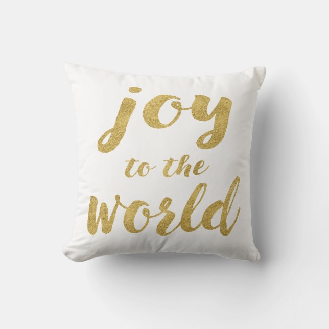 Modern Gold Joy to the World Holiday Decorative Cushion (Front)