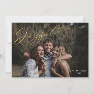 Modern Gold Joyful Calligraphy Script Photo Holiday Card