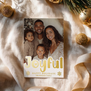 Modern Gold Joyful Luxe Photo Christmas Foil Holiday Card