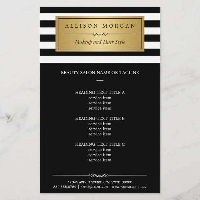 Modern Gold Label with Classy Black White Stripes Flyer (Front)