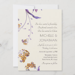 Modern Gold Lavender Floral Christian Wedding Invitation