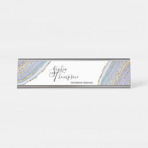 Modern Gold Lavender Geode Agate - Desk Name Plate