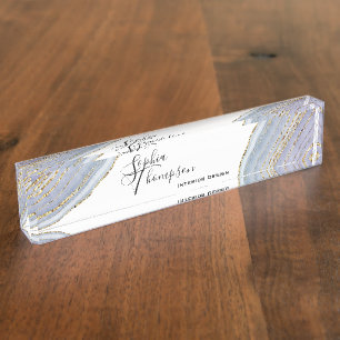 Modern Gold Lavender Geode Agate Desk Nameplate