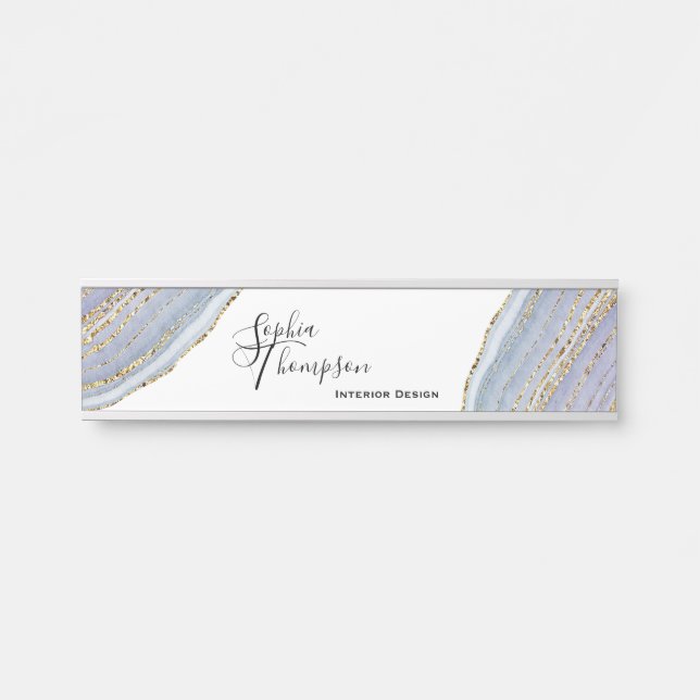 Modern Gold Lavender Geode Agate - Name Plate (Front)