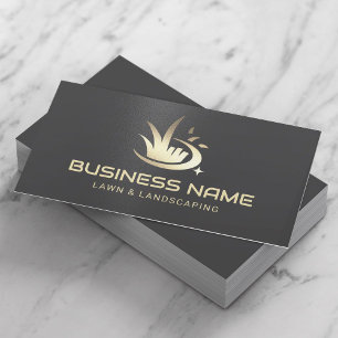Modern Gold Lawn Care Logo Landscaping Service Business Card