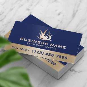 Modern Gold Lawn Care Logo Navy Blue Landscaping Business Card