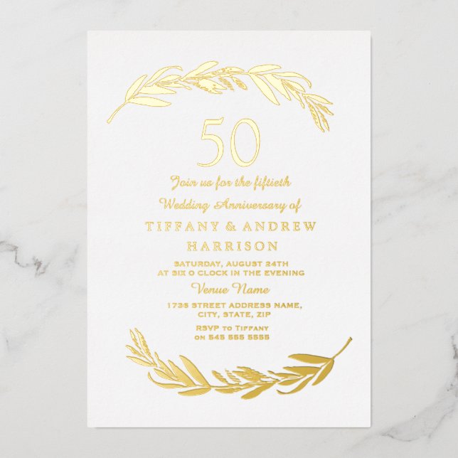 Modern Gold Leaf Foil 50th Wedding Anniversary (Front)