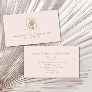 Modern Gold Leaf Minimal Botanical Cream Pink Business Card