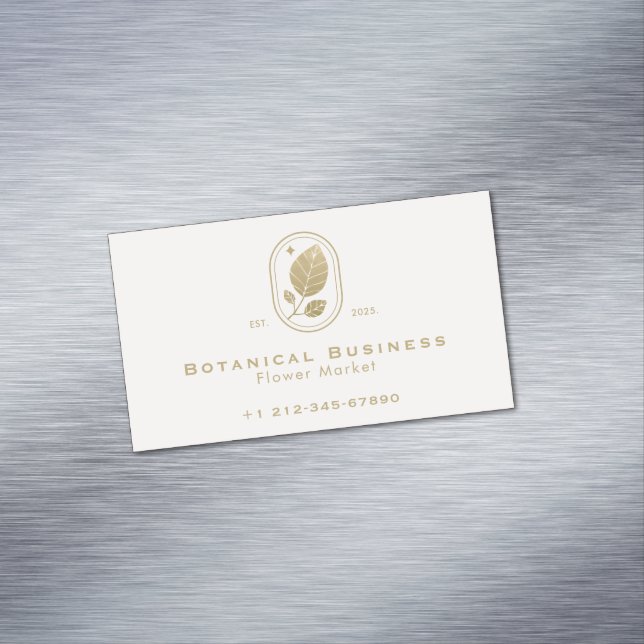Modern Gold Leaf Minimal Botanical Soft Pink Magnetic Business Card (In Situ)