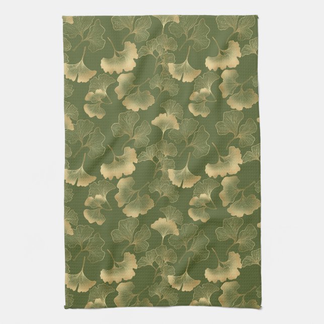 Modern Gold Leaf Pattern Tea Towel (Vertical)