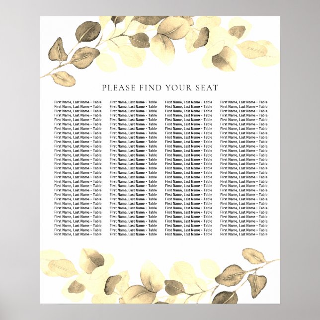 Modern Gold Leaf Wedding Seating Chart (Front)