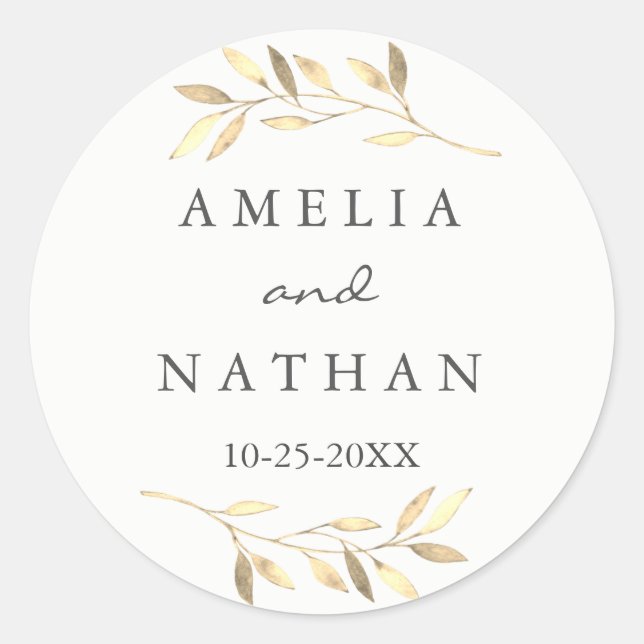 Modern Gold Leaf Wedding Sticker (Front)
