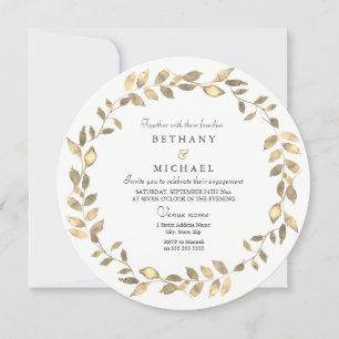Modern Gold Leaf Wreath Engagement Party Invite