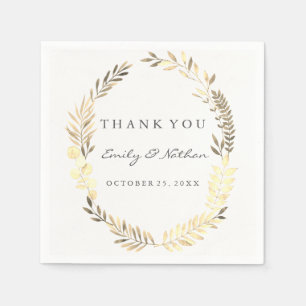 Modern Gold Leaf Wreath Wedding Napkin