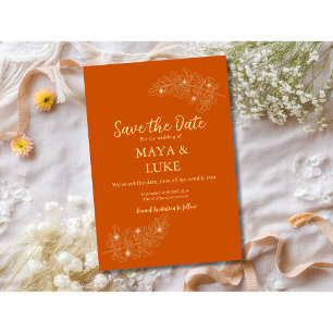 Modern Gold leafs Burnt Orange Save The Date