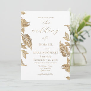 Modern Gold Leafs Elegant Calligraphy Wedding Invitation