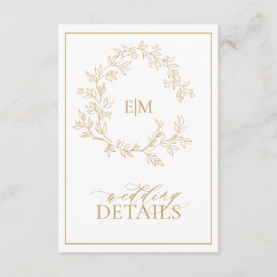 Modern Gold Leafy Crest Monogram Wedding Details Enclosure Card