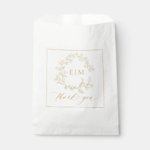 Modern Gold Leafy Crest Monogram Wedding Favour Bags