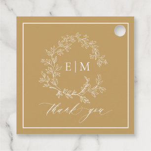 Modern Gold Leafy Crest Monogram Wedding Favour Ta Tags