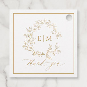 Modern Gold Leafy Crest Monogram Wedding Favour Tags