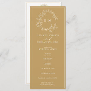 Modern Gold Leafy Crest Monogram Wedding Program Programme