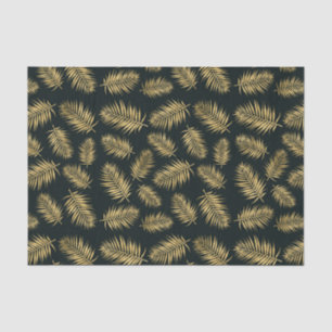 Modern Gold Leaves Against Black Background Tissue Paper