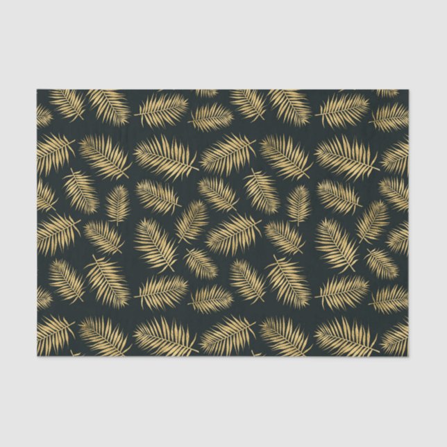 Modern Gold Leaves Against Black Background Tissue Paper (Front)