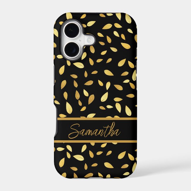 Modern Gold Leaves First Name iIllustrated Pattern (Back)