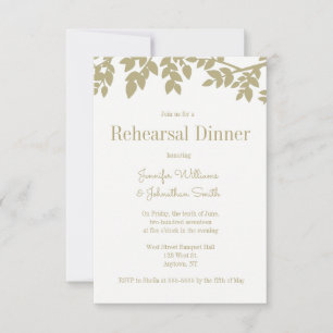 Modern gold leaves rehearsal dinner invitations