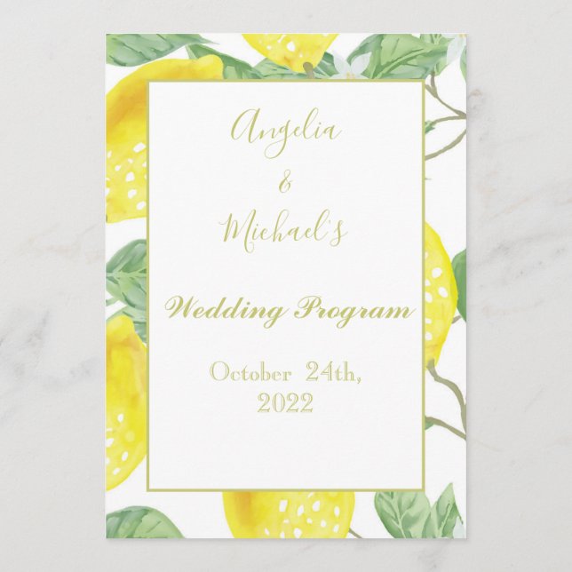 Modern Gold Lemon Wedding Programme (Back)
