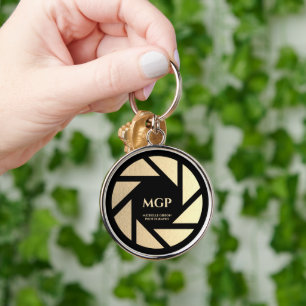 Modern Gold Lens Monogram Photographer Premium Key Ring