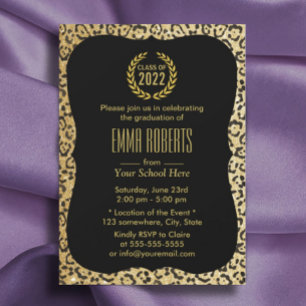 Modern Gold Leopard Print Class of 2022 Graduation Invitation