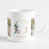 Modern Gold Letter G Flower | Two Photo Monogram 