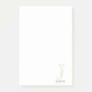 Modern Gold Letter J Monogram Personalised Post-it Notes