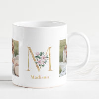 Modern Gold Letter M Flower | Two Photo Monogram