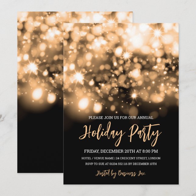 Modern Gold Lights Corporate Holiday Party  Invitation (Front/Back)