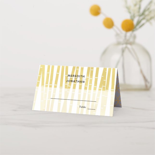 Modern Gold Lilac Bamboo Grove Wedding Place Card (Front)