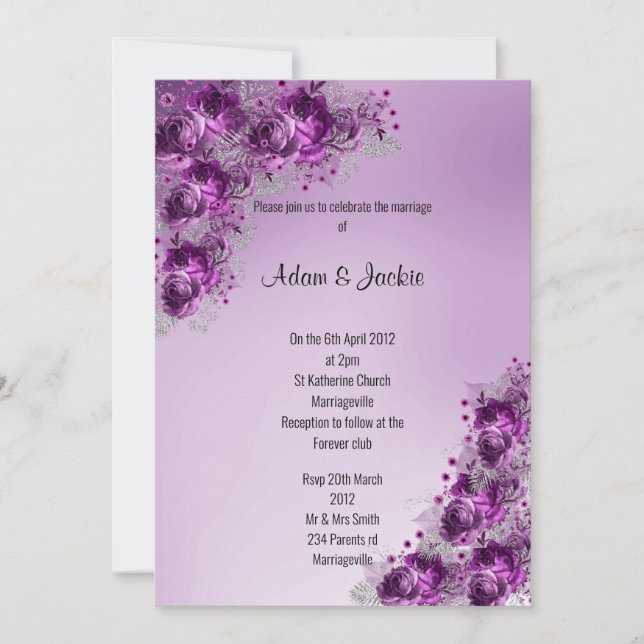 Modern Gold Lilac Purple floral ELEGANT WEDDING Invitation (Front)
